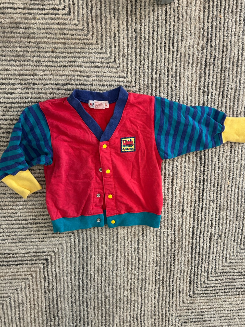 Vintage Gymboree Colorblock Kids Jacket Red Blue XS 9months Striped Sleeves 90s